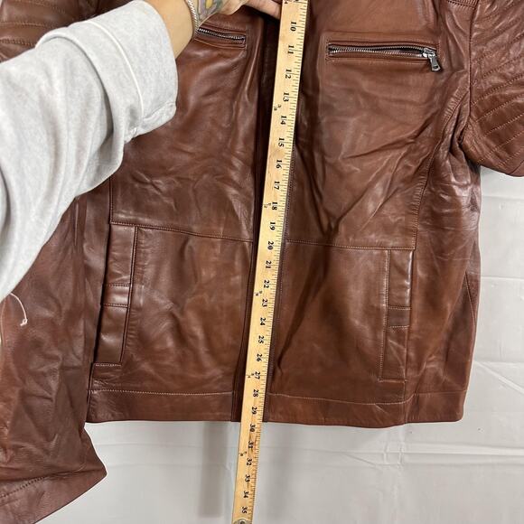 Gian Mori Leather Jacket Mens 3XL Sheepskin Moto Quilted Hooded Brown Zip Biker - Picture 15 of 16